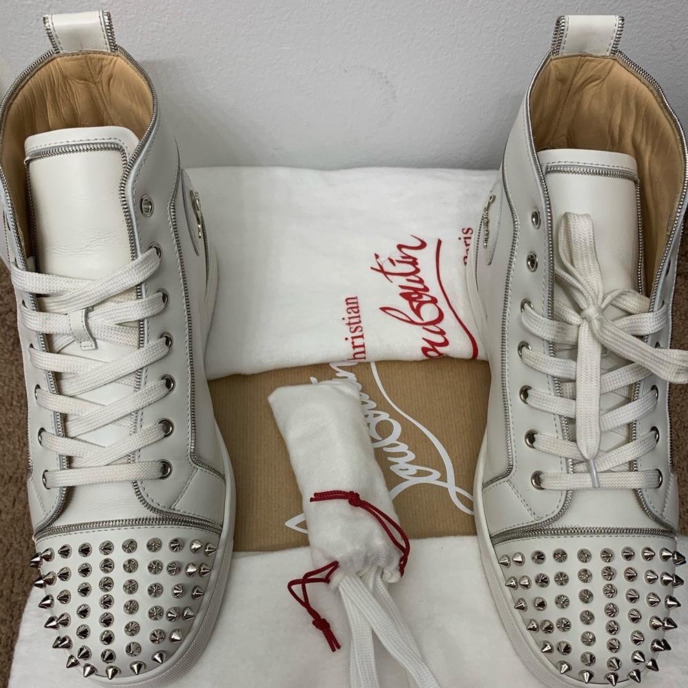 Lou Z Latte/Silver Spike Louboutin Sneaker Mens